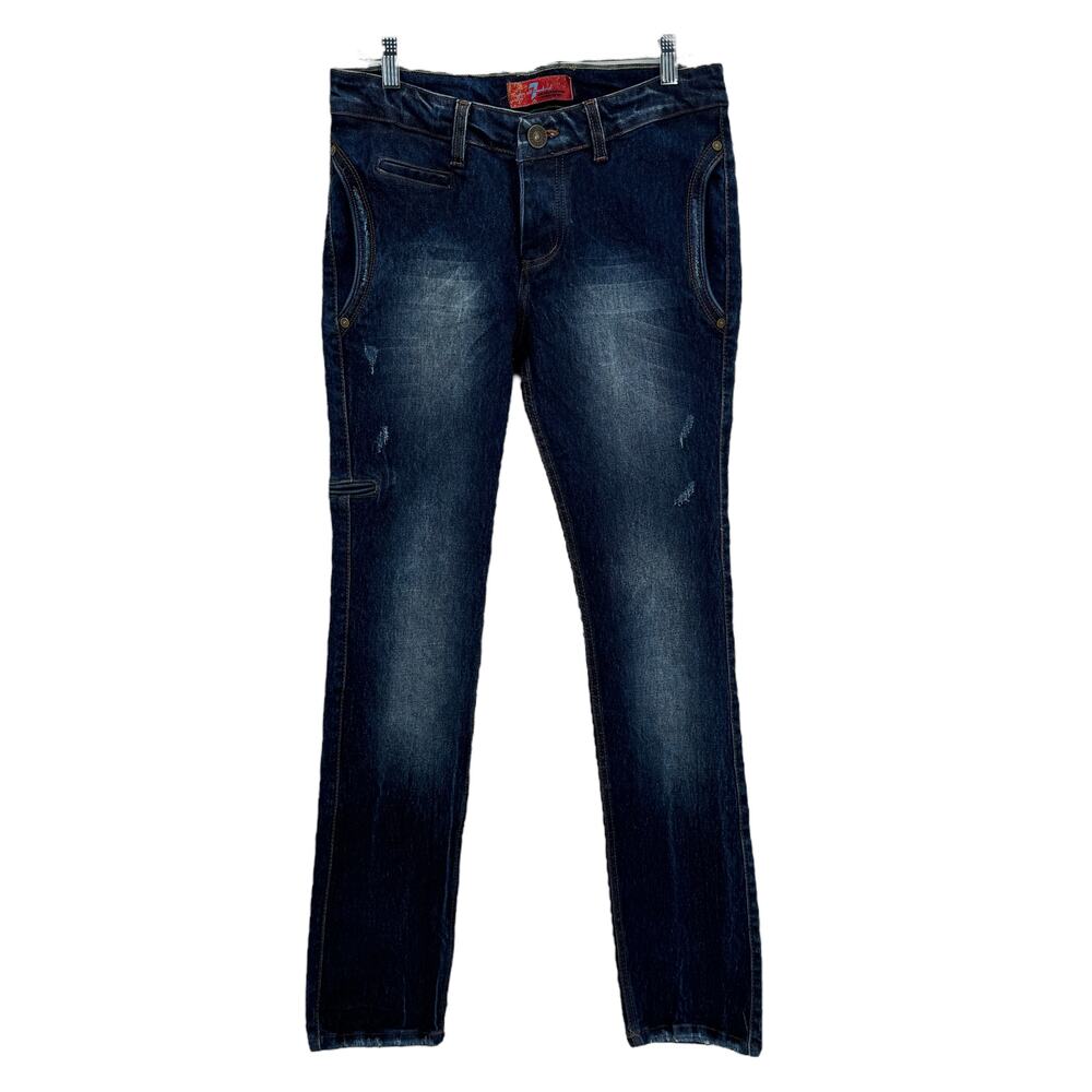 7 For All Mankind Women's Jogger Jeans Elastic Hem‎ Buttonfly Distressed Sz 33